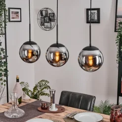 Gastor Suspension, Boule lumineuse Chrome, Fumé, 3 lumières