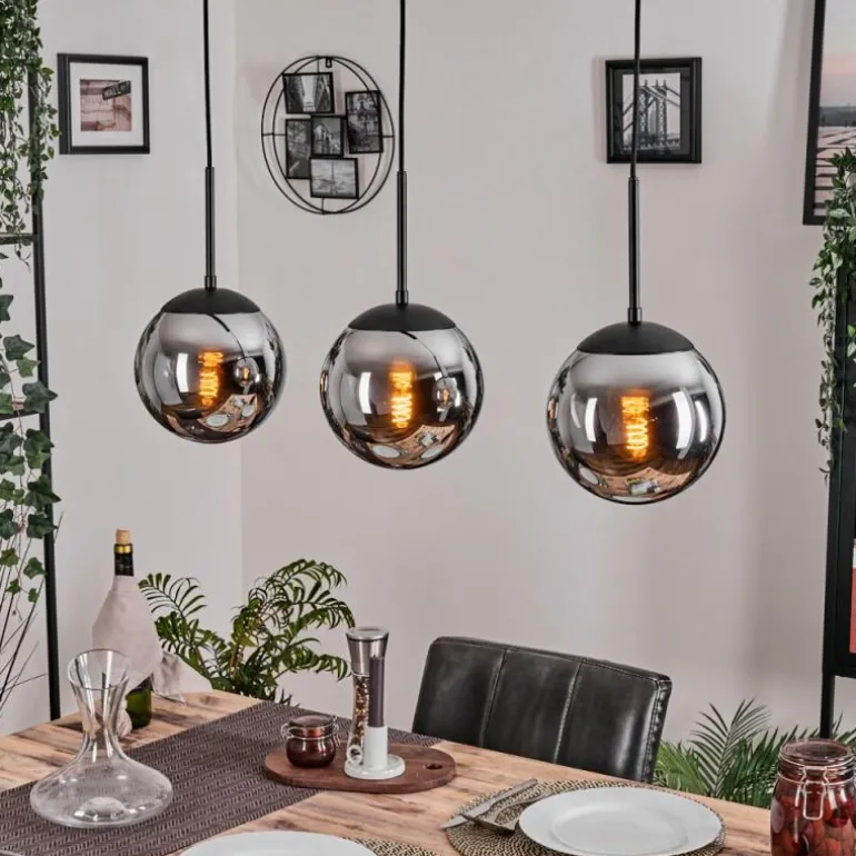 Gastor Suspension, Boule lumineuse Chrome, Fumé, 3 lumières