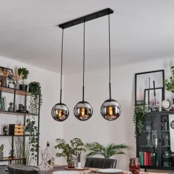 Gastor Suspension, Boule lumineuse Chrome, Fumé, 3 lumières