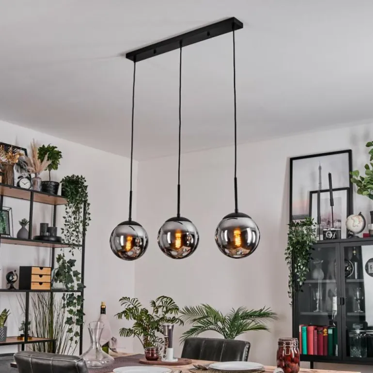 Gastor Suspension, Boule lumineuse Chrome, Fumé, 3 lumières