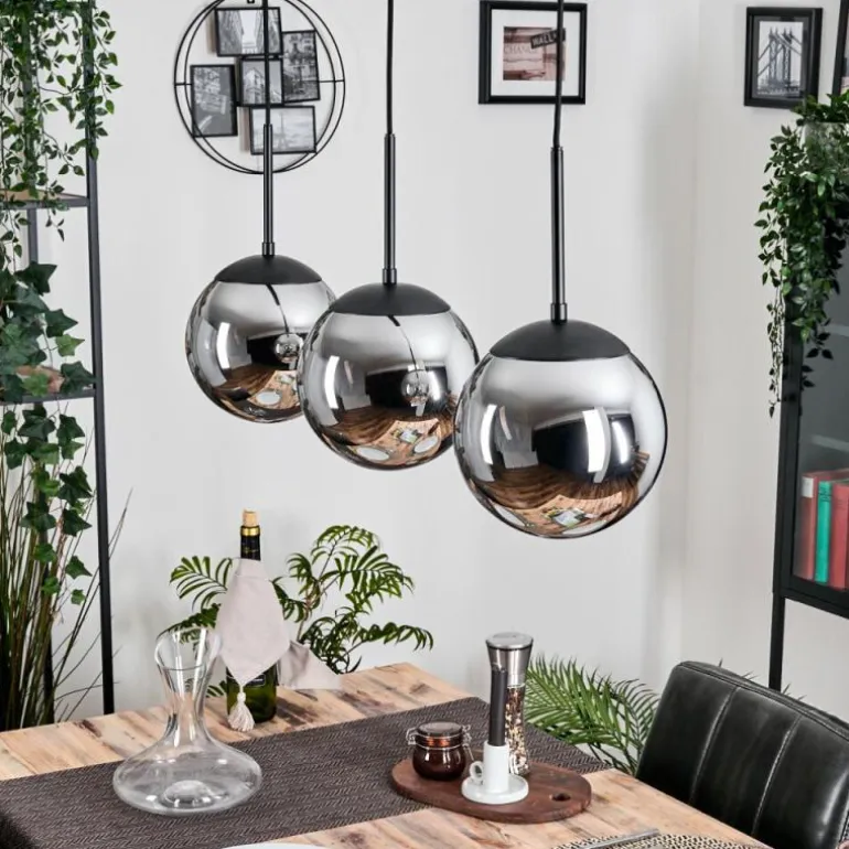 Gastor Suspension, Boule lumineuse Chrome, Fumé, 3 lumières