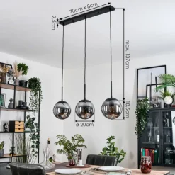 Gastor Suspension, Boule lumineuse Clair, Fumé, 3 lumières