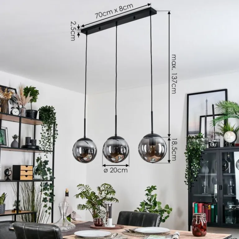 Gastor Suspension, Boule lumineuse Clair, Fumé, 3 lumières