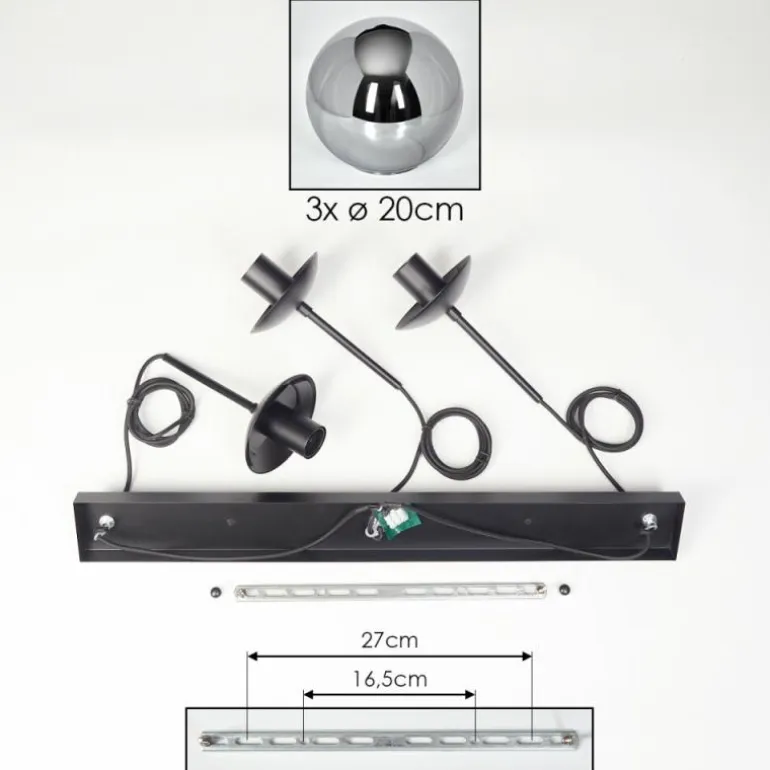 Gastor Suspension, Boule lumineuse Clair, Fumé, 3 lumières