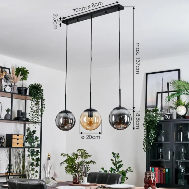 Gastor Suspension, Boule lumineuse Ambre, Clair, Fumé, 3 lumières