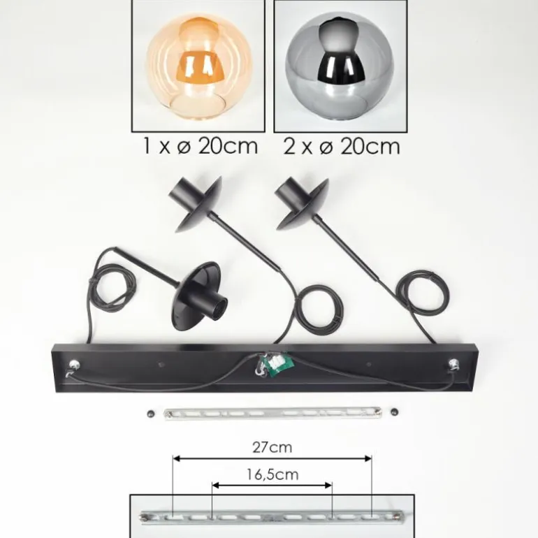 Gastor Suspension, Boule lumineuse Ambre, Clair, Fumé, 3 lumières