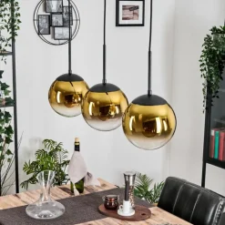 Gastor Suspension, Boule lumineuse Or, Clair, 3 lumières