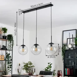 Gastor Suspension, Boule lumineuse Noir, 3 lumières