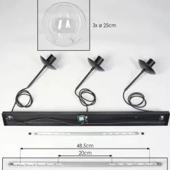 Gastor Suspension, Boule lumineuse Noir, 3 lumières