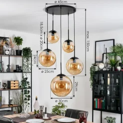 Gastor Suspension, Boule lumineuse 45 cm Noir, 5 lumières