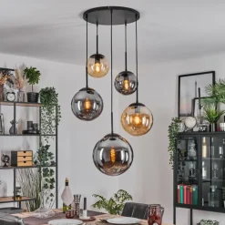 Gastor Suspension, Boule lumineuse 45 cm Noir, 5 lumières