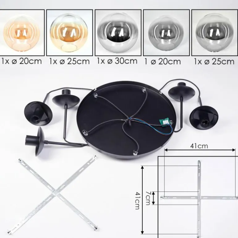Gastor Suspension, Boule lumineuse 45 cm Noir, 5 lumières