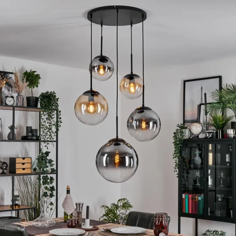 Gastor Suspension, Boule lumineuse 45 cm Noir, 5 lumières