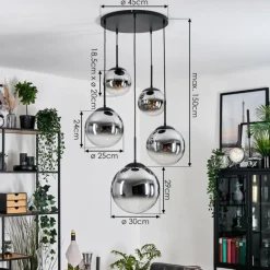 Gastor Suspension, Boule lumineuse 45 cm Noir, 5 lumières