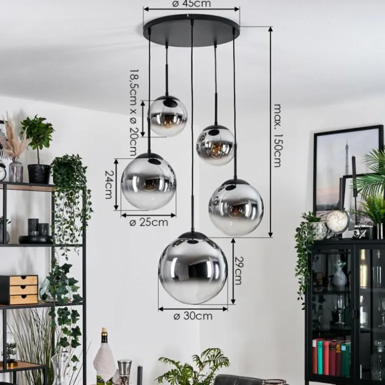 Gastor Suspension, Boule lumineuse 45 cm Noir, 5 lumières