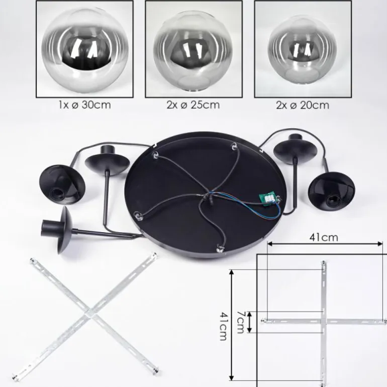 Gastor Suspension, Boule lumineuse 45 cm Noir, 5 lumières
