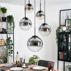 Gastor Suspension, Boule lumineuse 45 cm Noir, 5 lumières