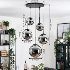 Gastor Suspension, Boule lumineuse 45 cm Noir, 5 lumières
