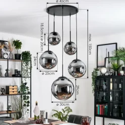 Gastor Suspension, Boule lumineuse 45 cm Noir, 5 lumières