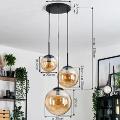 Gastor Suspension, Boule lumineuse Ambre, 3 lumières