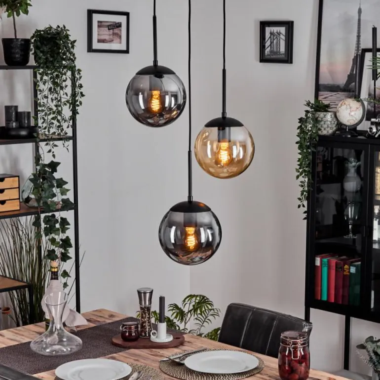 Gastor Suspension, Boule lumineuse Ambre, Fumé, 3 lumières