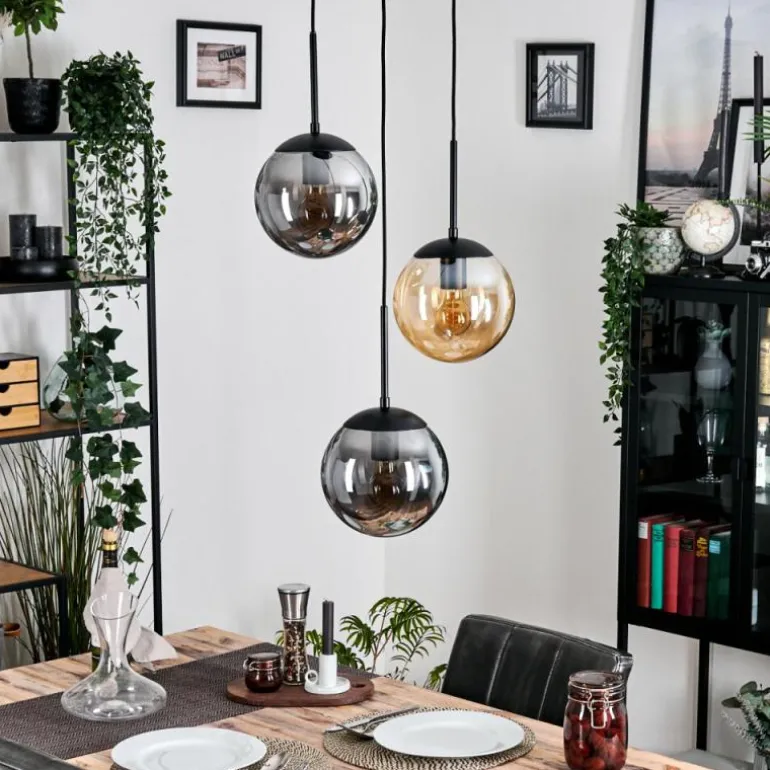 Gastor Suspension, Boule lumineuse Ambre, Fumé, 3 lumières