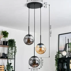 Gastor Suspension, Boule lumineuse Ambre, Fumé, 3 lumières