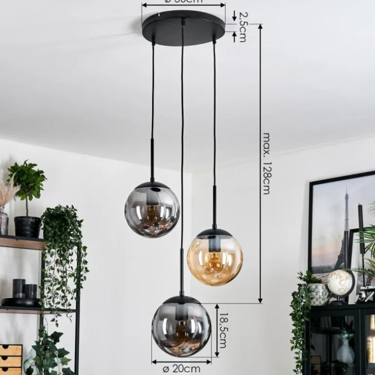 Gastor Suspension, Boule lumineuse Ambre, Fumé, 3 lumières