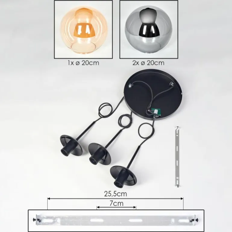 Gastor Suspension, Boule lumineuse Ambre, Fumé, 3 lumières
