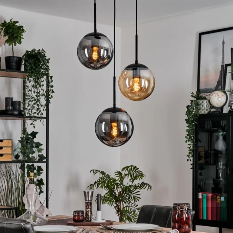 Gastor Suspension, Boule lumineuse Ambre, Fumé, 3 lumières