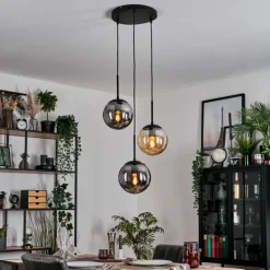 Gastor Suspension, Boule lumineuse Ambre, Fumé, 3 lumières