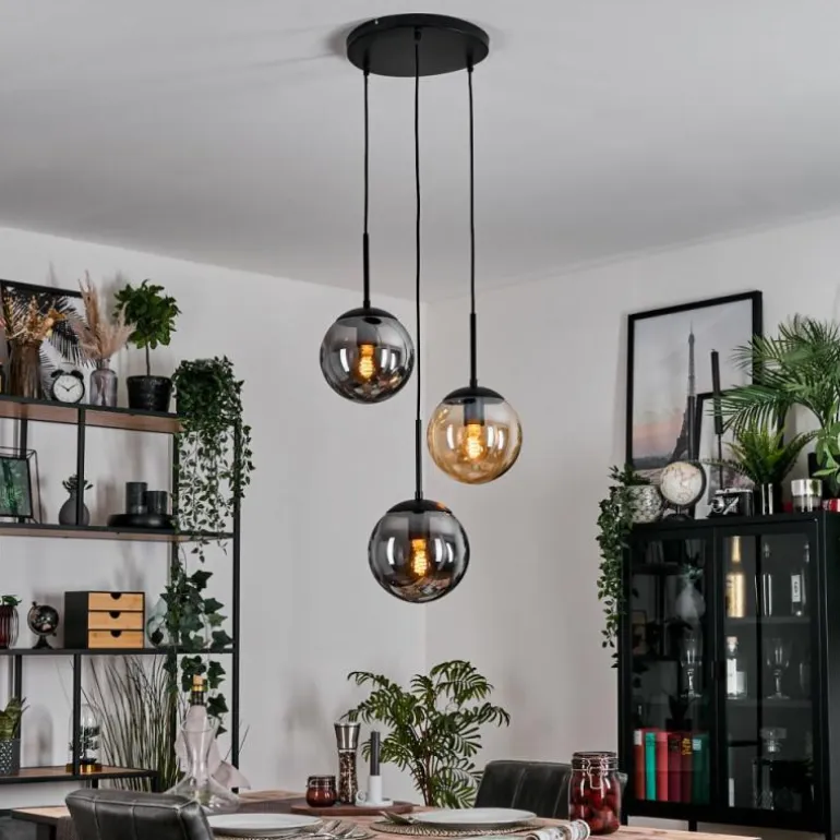 Gastor Suspension, Boule lumineuse Ambre, Fumé, 3 lumières