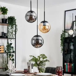 Gastor Suspension, Boule lumineuse Ambre, Fumé, 3 lumières