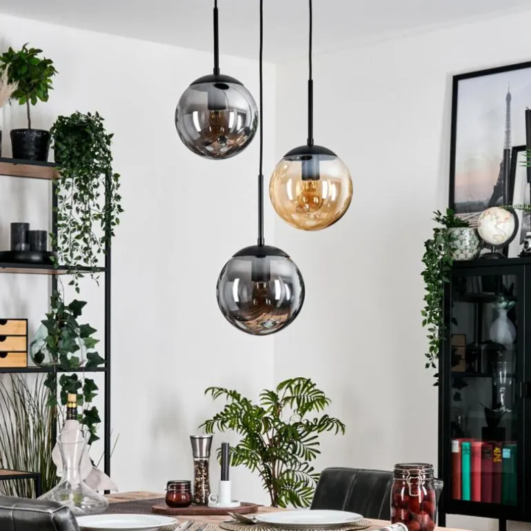 Gastor Suspension, Boule lumineuse Ambre, Fumé, 3 lumières