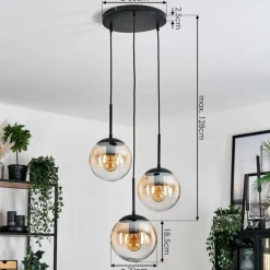 Gastor Suspension, Boule lumineuse Ambre, Clair, 3 lumières