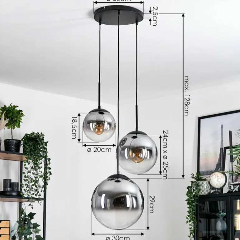 Gastor Suspension, Boule lumineuse Clair, Fumé, 3 lumières
