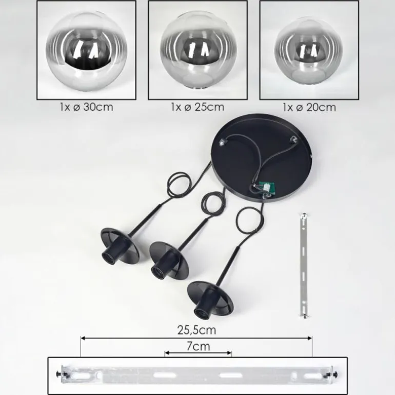 Gastor Suspension, Boule lumineuse Clair, Fumé, 3 lumières