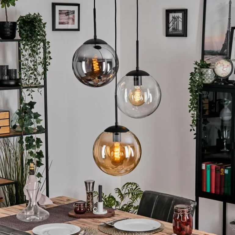 Gastor Suspension, Boule lumineuse Ambre, Clair, Fumé, 3 lumières