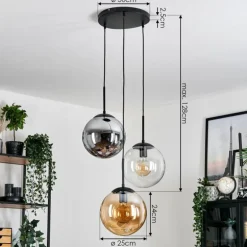 Gastor Suspension, Boule lumineuse Ambre, Clair, Fumé, 3 lumières