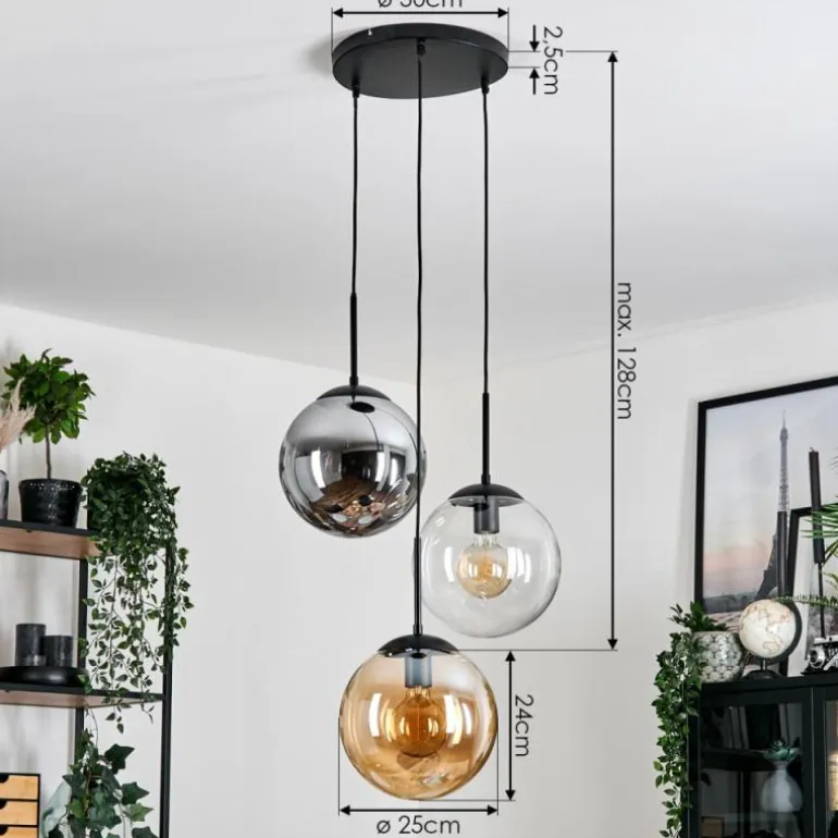 Gastor Suspension, Boule lumineuse Ambre, Clair, Fumé, 3 lumières