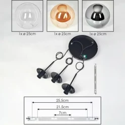 Gastor Suspension, Boule lumineuse Ambre, Clair, Fumé, 3 lumières