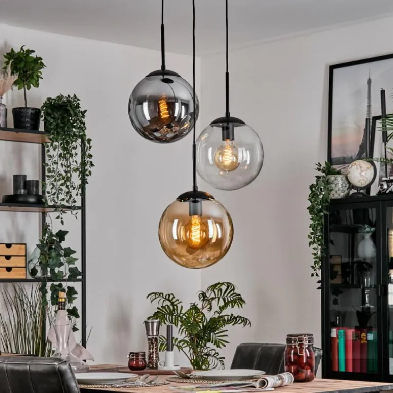 Gastor Suspension, Boule lumineuse Ambre, Clair, Fumé, 3 lumières