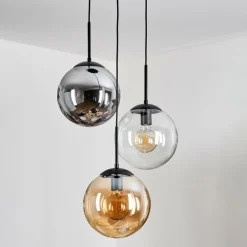 Gastor Suspension, Boule lumineuse Ambre, Clair, Fumé, 3 lumières