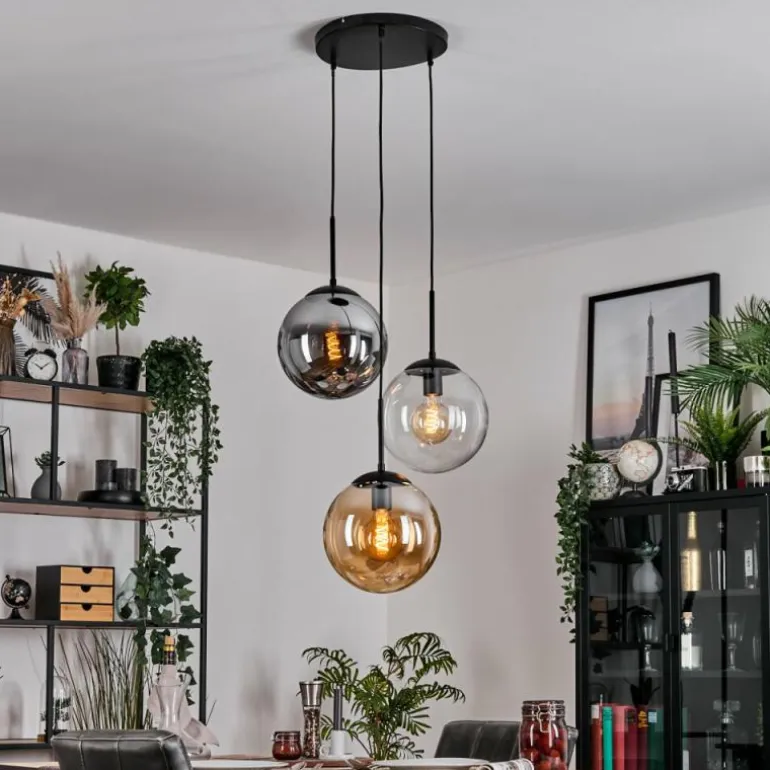 Gastor Suspension, Boule lumineuse Ambre, Clair, Fumé, 3 lumières
