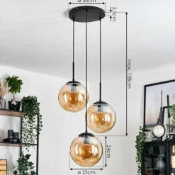 Gastor Suspension, Boule lumineuse Ambre, 3 lumières