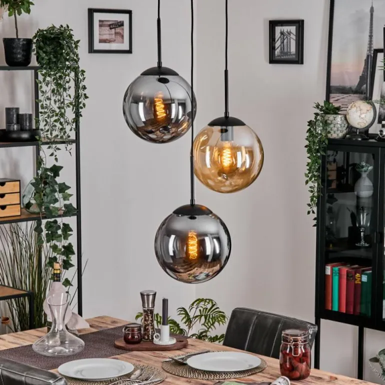 Gastor Suspension, Boule lumineuse Ambre, Fumé, 3 lumières
