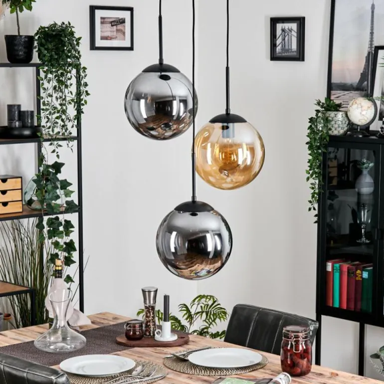 Gastor Suspension, Boule lumineuse Ambre, Fumé, 3 lumières