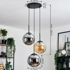 Gastor Suspension, Boule lumineuse Ambre, Fumé, 3 lumières