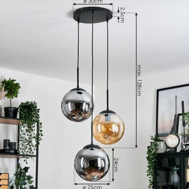 Gastor Suspension, Boule lumineuse Ambre, Fumé, 3 lumières