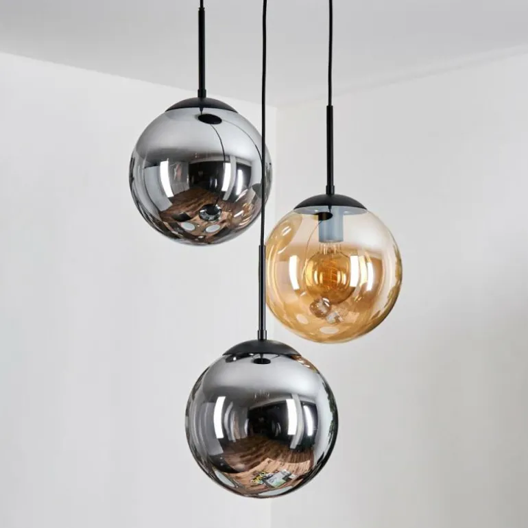 Gastor Suspension, Boule lumineuse Ambre, Fumé, 3 lumières